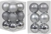 Kerstversiering kunststof kerstballen zilver 6 en 8 cm pakket van 36x stuks - glans/mat/glitter mix - Kerstboomversiering