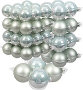 60x stuks glazen kerstballen mintgroen (oyster grey) 6, 8 en 10 cm mat/glans - Kerstversiering/kerstboomversiering