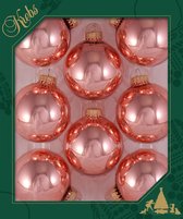 16x stuks glazen kerstballen 7 cm koraal roze glans kerstboomversiering - Kerstversiering/kerstdecoratie