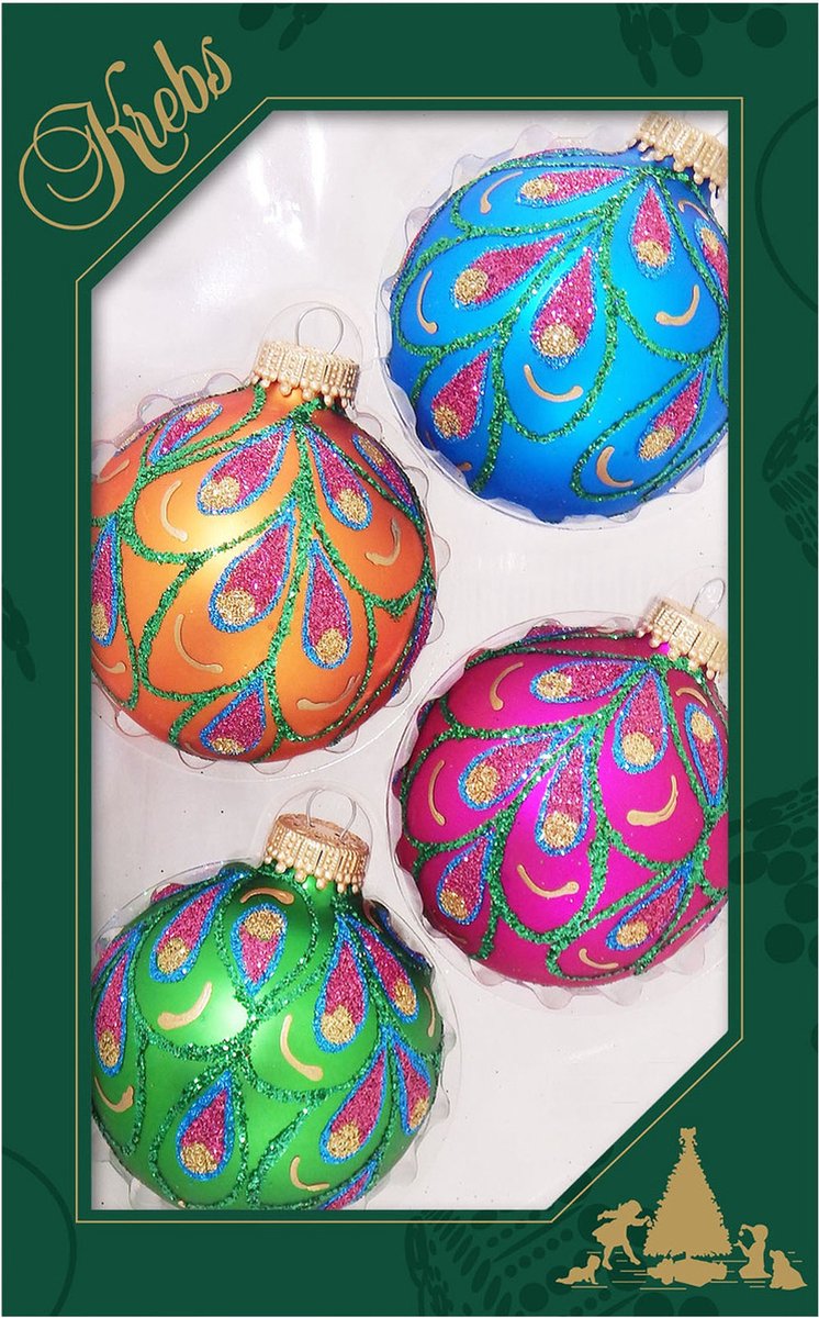 12x stuks luxe glazen kerstballen 7 cm blauw/roze/oranje/groen - Kerstversiering/kerstboomversiering gekleurd
