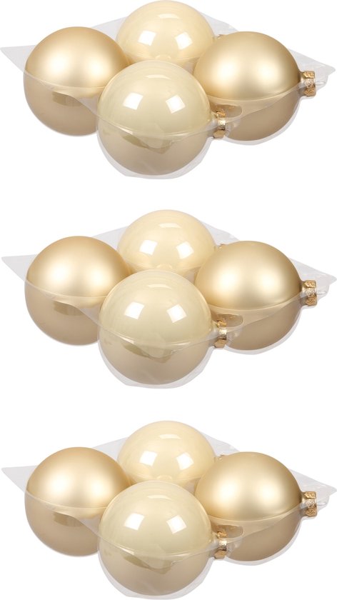 12x stuks kerstversiering kerstballen champagne van glas – 10 cm – mat/glans – Kerstboomversiering