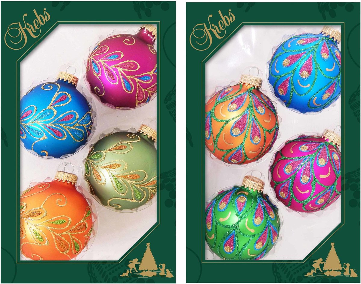 8x stuks luxe glazen kerstballen 7 cm blauw/roze/oranje/groen - Kerstversiering