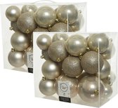52x boules de Noël en plastique perle clair/champagne 6-8-10 cm - Boules de Noël en plastique incassables