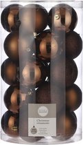 Onbreekbare kunststof kerstballen pakket 75x - kastanje bruine kerstballen 8 cm - Kerstboomversiering