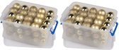 3x Bewaarboxen/opbergboxen met 70 gouden kunststof kerstballen - Kerstboomversiering gold