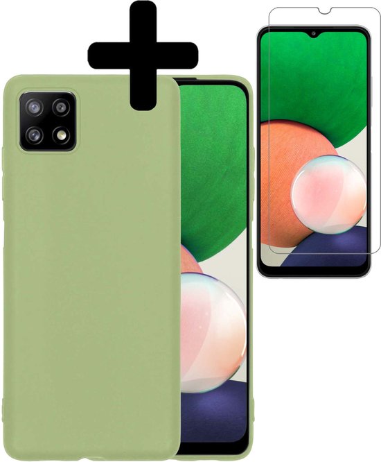 Coque verte en silicone et protecteur d'écran pour Samsung M22, avec un signe plus.