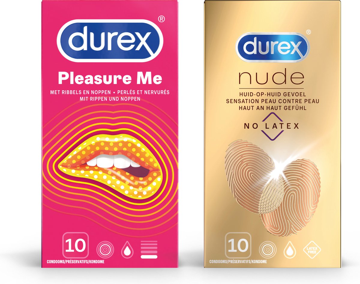 Bol.com Durex - 20 stuks Condooms - Pleasure Me 1x10 stuks - Nude No Latex 1x10 stuks - Voordeelverpakking aanbieding