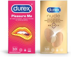 Durex - 20 stuks Condooms - Pleasure Me 1x10 stuks - Nude No Latex 1x10 stuks - Voordeelverpakking