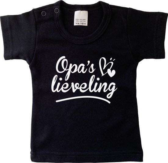 Kinder - shirt - t-shirt - Opa's lieveling - maat: 92 - kleur: zwart - 1 stuks - opa - opa cadeau - kinderkleding - kinderkleding jongens - kinderkleding meisjes - baby kleding