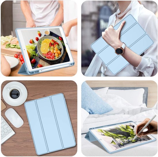 étui pour ipad 2021 avec porte-crayon bibliothèque intelligente Blauw clair - étui pour ipad 9e génération 10.2 - étui pour ipad 2021 avec pomme Pencil Box