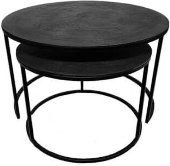 Tafel  - bijzettafel - salontafel  - set van 2 - massief zwart  -  rond 58cm