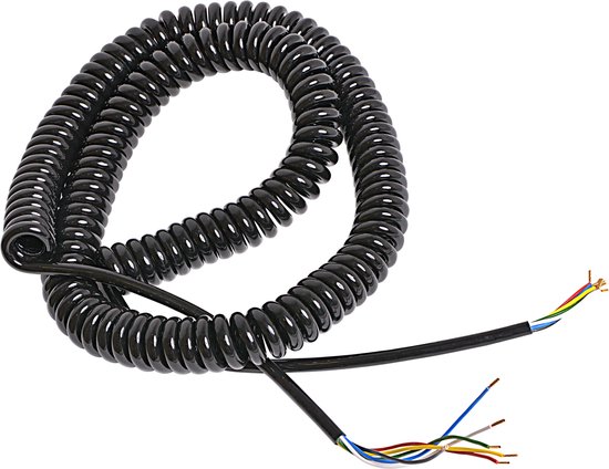Câble spiralé robuste PUR à 6 conducteurs, extensible jusqu'à 6 mètres !