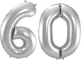 Ballon Numéro 60 Ans Argent Hélium Ballons Décoration D'anniversaire Numéro Ballon Décoration De Fête Avec Paille - 86cm