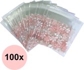 Fako Bijoux® - Cellofaan Zakjes - 100x Uitdeelzakjes - Cellofaan Plastic Traktatie Kado Zakjes - Snoepzakjes - Bloemetjes Roze/Wit - 7x7cm