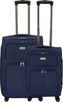 SB Travelbags 2 delige bagage stoffen kofferset 4 wielen trolley - Blauw - 65cm/55cm
