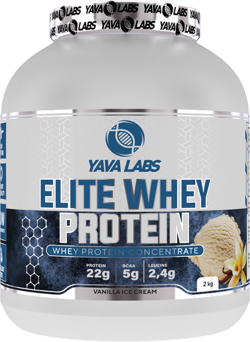 Yava Labs Elite Whey Protein - Vanilla Ice Cream - 22 gram protein per scoop - 2 kg