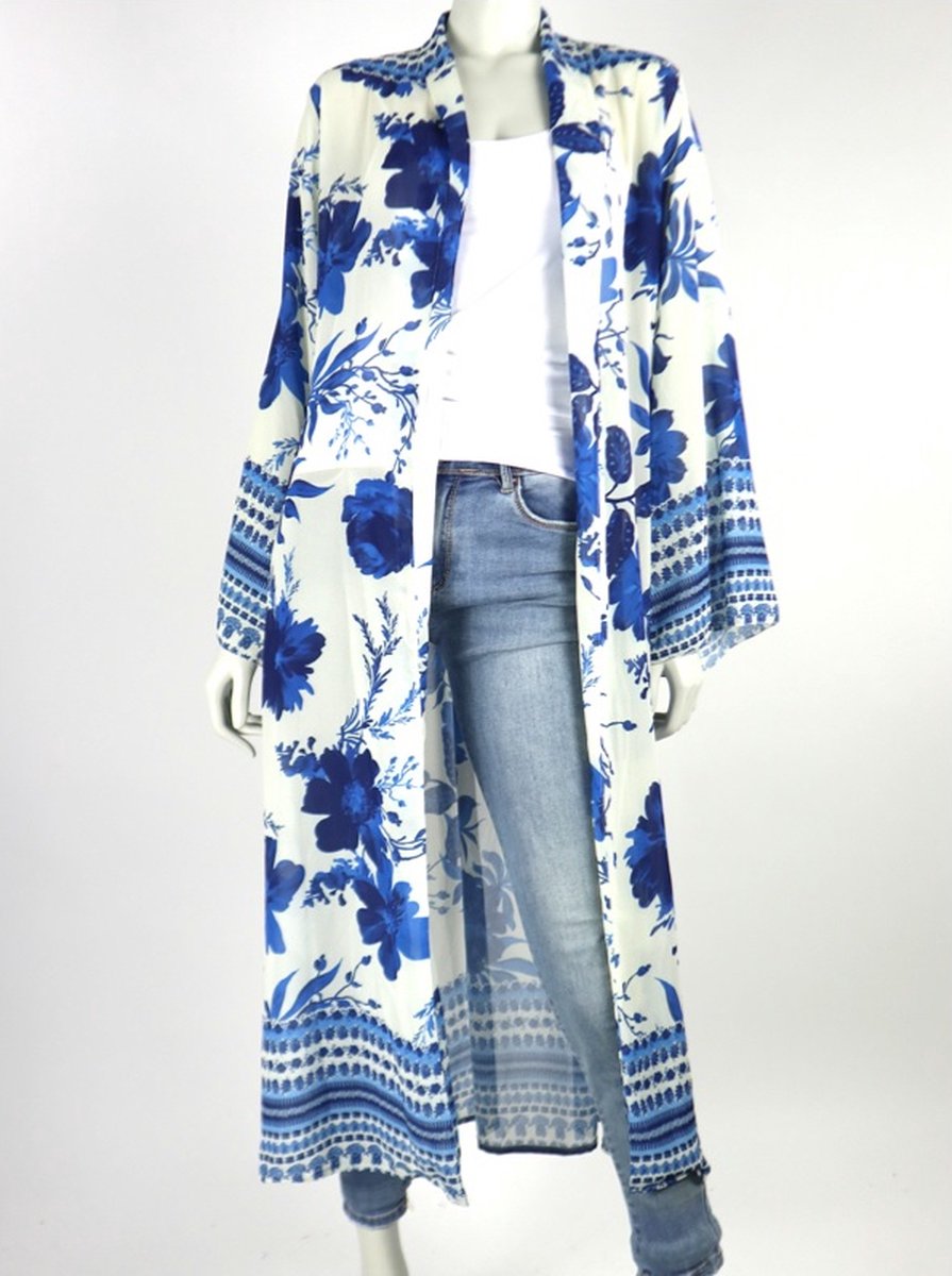 Kimono Sunrise - Bloemen - Blauw Wit - One Size