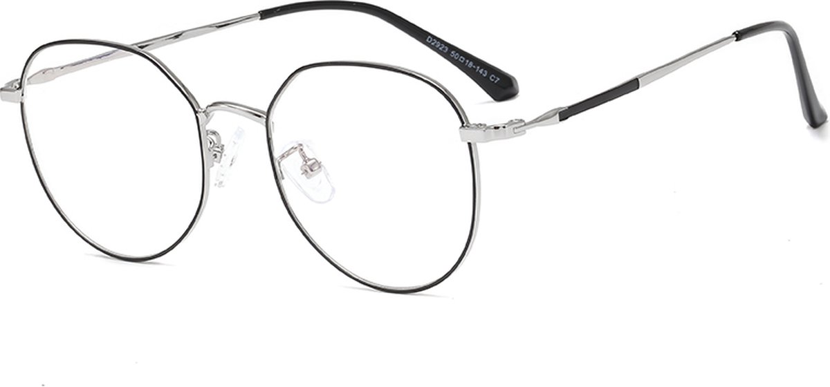 Oculaire Premium | Týr | Zilver/Zwart | Veraf-bril | -2,00 | Rond | Inclusief brillenkoker en microvezel doek | Geen Leesbril! |