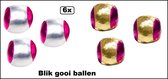 6x Bal voor blikgooien metallic 4 cm zilver/roze en goud/roze - sport en spel blik werpen gooien kermis vermaak thema feest
