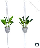 Luxe Plantenhangers | Wit | Set van 2 stuks | 100 cm | 100% Katoen | Handgemaakt | Macramé | Plantenpot Ophangen | Binnen & Buiten | Planten | TheOldOmen |