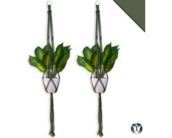 Luxe Plantenhangers | Olijfgroen | Set van 2 stuks | 100 cm | 100% Katoen | Handgemaakt | Macramé | Plantenpot Ophangen | Binnen & Buiten | Planten | TheOldOmen |