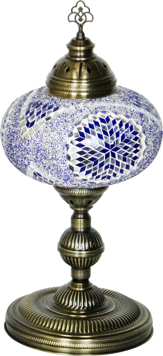 Oosterse mozaiek tafellamp - Blauw - Hoogte 50cm - Diameter bol(len) 24cm