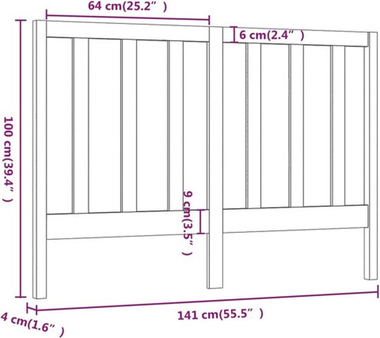 vidaXL Tête de lit Gris 141 x 4 x 100 cm Bois de pin massif