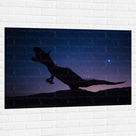 WallClassics - Muursticker - Silhouette van een Dinosaurus in de Nacht - 120x80 cm Foto op Muursticker