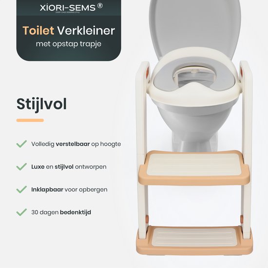 XIORI-SEMS - WC Verkleiner met Trapje - Toiletverkleiner - Wit met Goud - Toilettrainer - 2 tot 7 jaar - Met Beloningssysteem