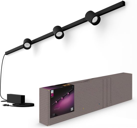 Philips Hue White and Color ambiance Kit de base Perifo pour mur, droit (3 spots), Spot d'éclairage intelligent, Bluetooth, Noir, LED intégrée, Métal, Synthétiques, Ampoule(s) non remplaçable(s)