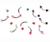 Bijoux by Ive - Wenkbrauw piercing - Gebogen barbell - ca 16mm - Spike - Set van 5 - Verschillende kleuren