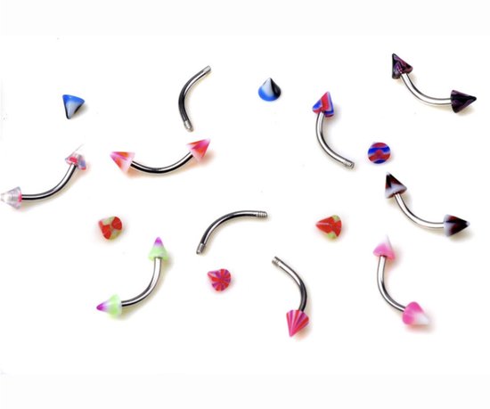 Bijoux by Ive - Piercing d'arcade - Barbell courbé - environ 16mm - Spike - Set de 5 - Différentes couleurs