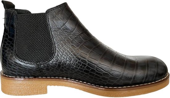 Heren Laarzen- Chelsea boots- Heren schoenen- Exclusief Stoere Mannen laarzen- Enkellaarsje 503- Leather- Zwart met blauw- Maat 41