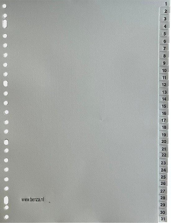 Benza Tabbladen met cijfers 1 - 31 Tabs PP - A4 - 23 ringen