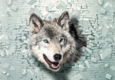 Fotobehang - Vlies Behang - Wolf door de Stenen Muur 3D - 368 x 280 cm