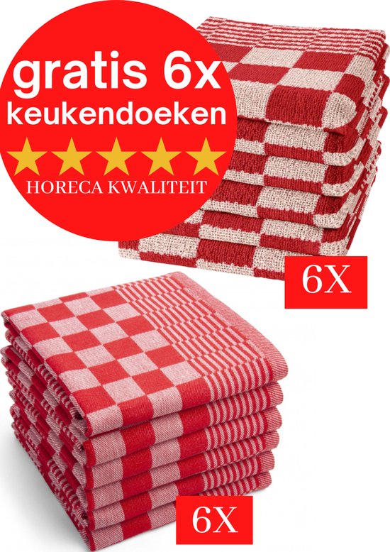 Droomtexiel® Horeca Kwaliteit Theedoeken - 6x Theedoeken - Rood Wit +... | bol.com