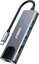 AKONIC USB C Hub - 4K HDMI - USB-C Opladen – Ethernet RJ45 - Spacegrey