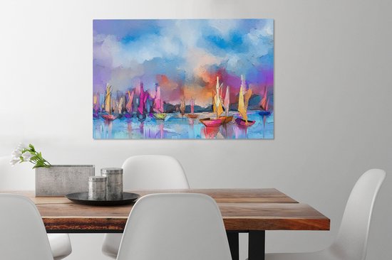 Toile - Peinture à l'huile - Bateaux - Water - Voile - 90x60 cm - Peintures sur toile - Habitat