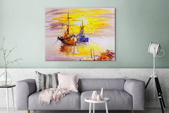 Toile - Peinture - Bateau - Water - Peinture à l'huile - Décoration murale - 120x90 cm - Peintures sur toile - Décoration murale