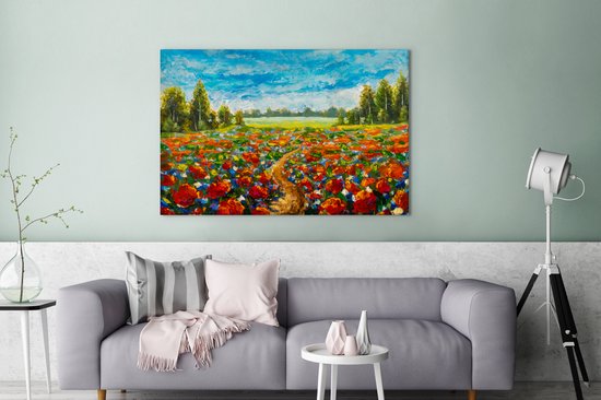 Toile Peinture Huile - Peinture - Fleurs - Paysage - 140x90 cm - Décoration murale