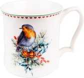 Clayre & Eef Mug 414 ml Blanc Porcelaine Oiseau Tasse à thé