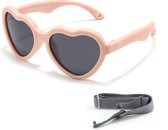 Maesy - baby zonnebril Maes - 0-2 jaar - flexibel buigbaar - verstelbaar elastiek - gepolariseerde UV400 bescherming - jongens en meisjes - hartvormige babyzonnebril - licht roze