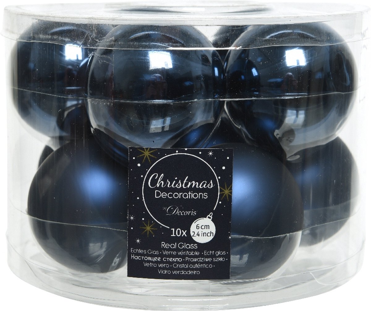Decoris kerstballen glas mix glanzend mat D6cm nachtblauw dia6.00cm