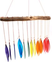 Windgong - Gerecycled Glas & Drijfhout - Regenboog Kleuren - 30x50cm