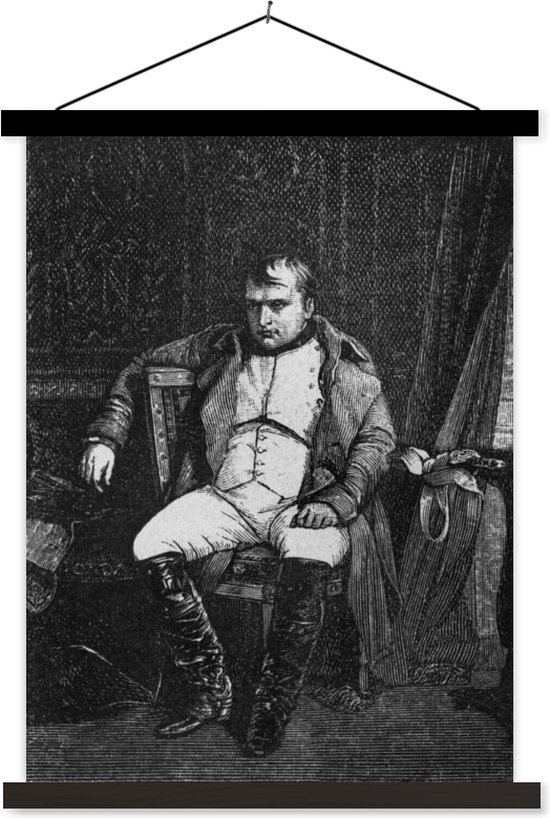 Illustration Zwart & blanc de Napoleon Bonaparte sur une chaise plaque d'école à lattes plates noir 60x80 cm - Tirage photo sur affiche textielposter (décoration murale salon / chambre)
