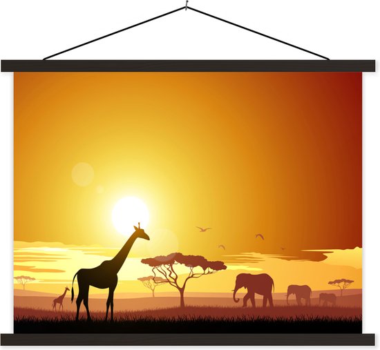 Illustration d'un coucher de soleil africain avec un poster école girafe et  éléphant... | bol.com