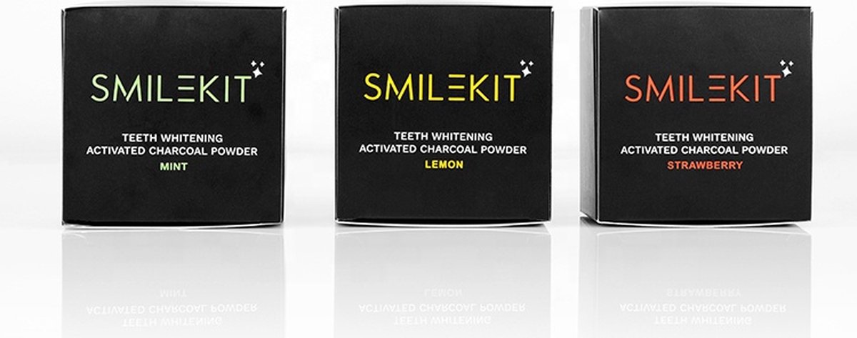3 x 30 GRAM Mint-Lemon-Aardbei ! tandenbleekpoeder met actieve kool - pack Activated Charcoal Tandenbleker - Actieve Kool - Natural Teeth Whitening - Tandenblekende poeder van Bamboe 100% natuurlijk poeder voor gladde, witte tanden