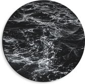 WallClassics - Dibond Muurcirkel - Golvende Zee Zwart/Wit - 40x40 cm Foto op Aluminium Muurcirkel (met ophangsysteem)