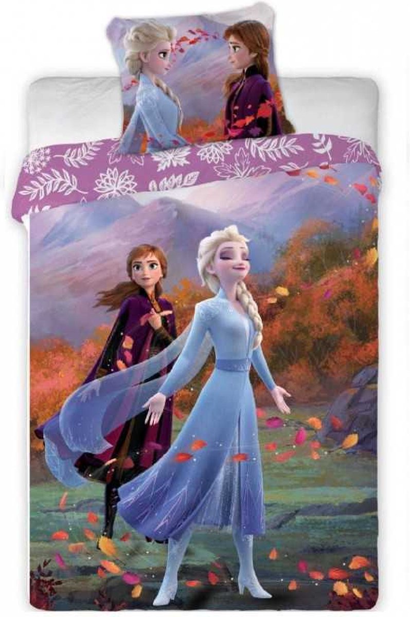 Disney Frozen 2 Anna en Elsa Dubbelzijdige Dekbedovertrek - Eenpersoons - 140 x 200 cm - Polyester