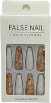Press On Nails - Nep Nagels - Marble - Wit Oranje - Coffin - Manicure - Plak Nagels - Kunstnagels nailart - Zelfklevend - 3